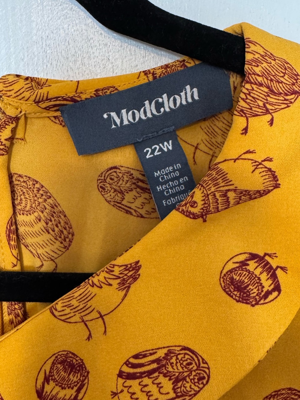 ModCloth Mustard Yellow Bird Print Dress with Peter Pan Collar - Picture 4 of 5